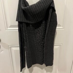 Gray Chunky Knit Cowl Neck Sweater